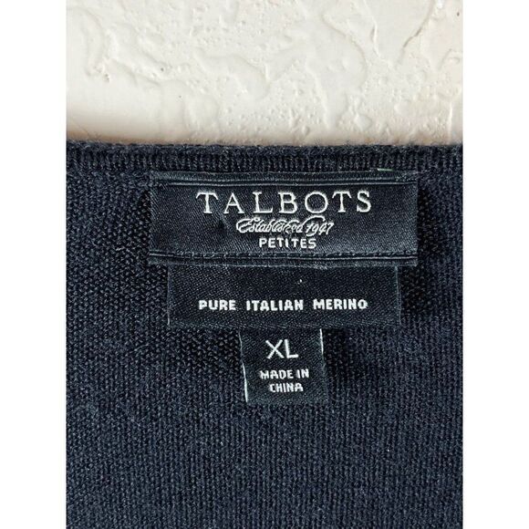 Talbots Petites Merino Wool Ruffle Lightweight Cardigan Sweater XLP Black Work - Picture 4 of 6